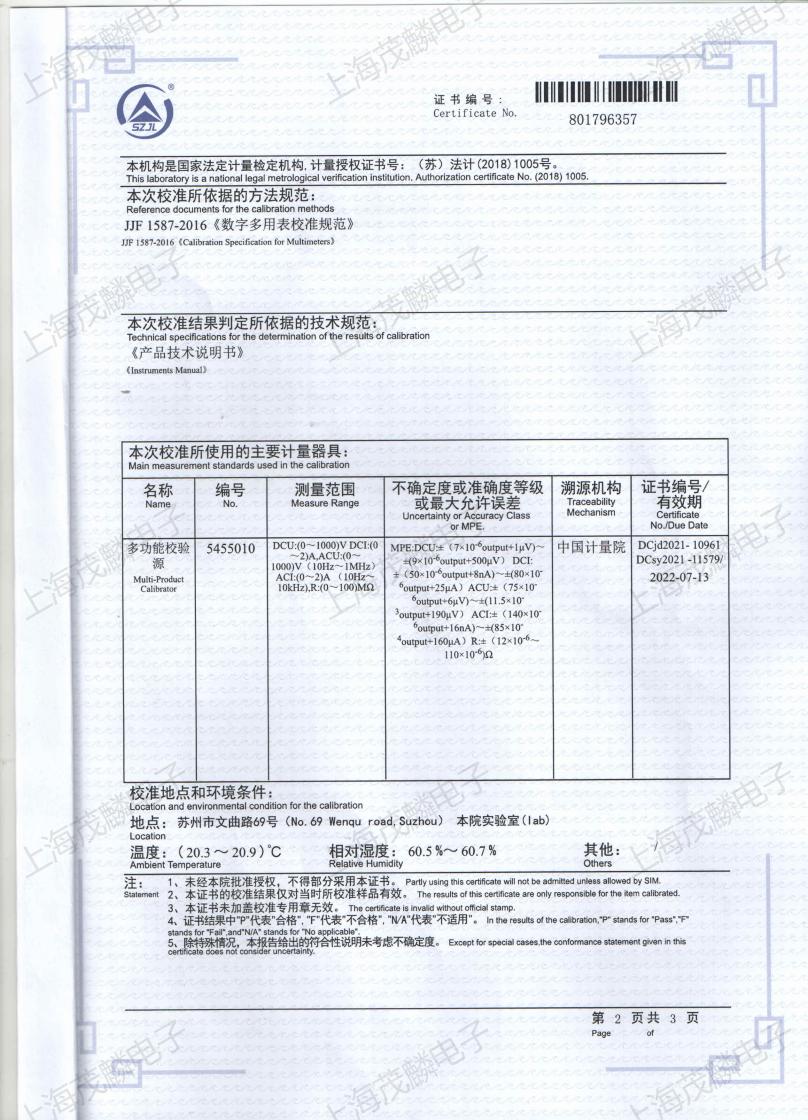 皮安表计量校准证书_01